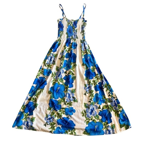 Rima Beach World Floral Maxi Dress Blue Flowers One Size Hawaiian - Picture 1 of 5